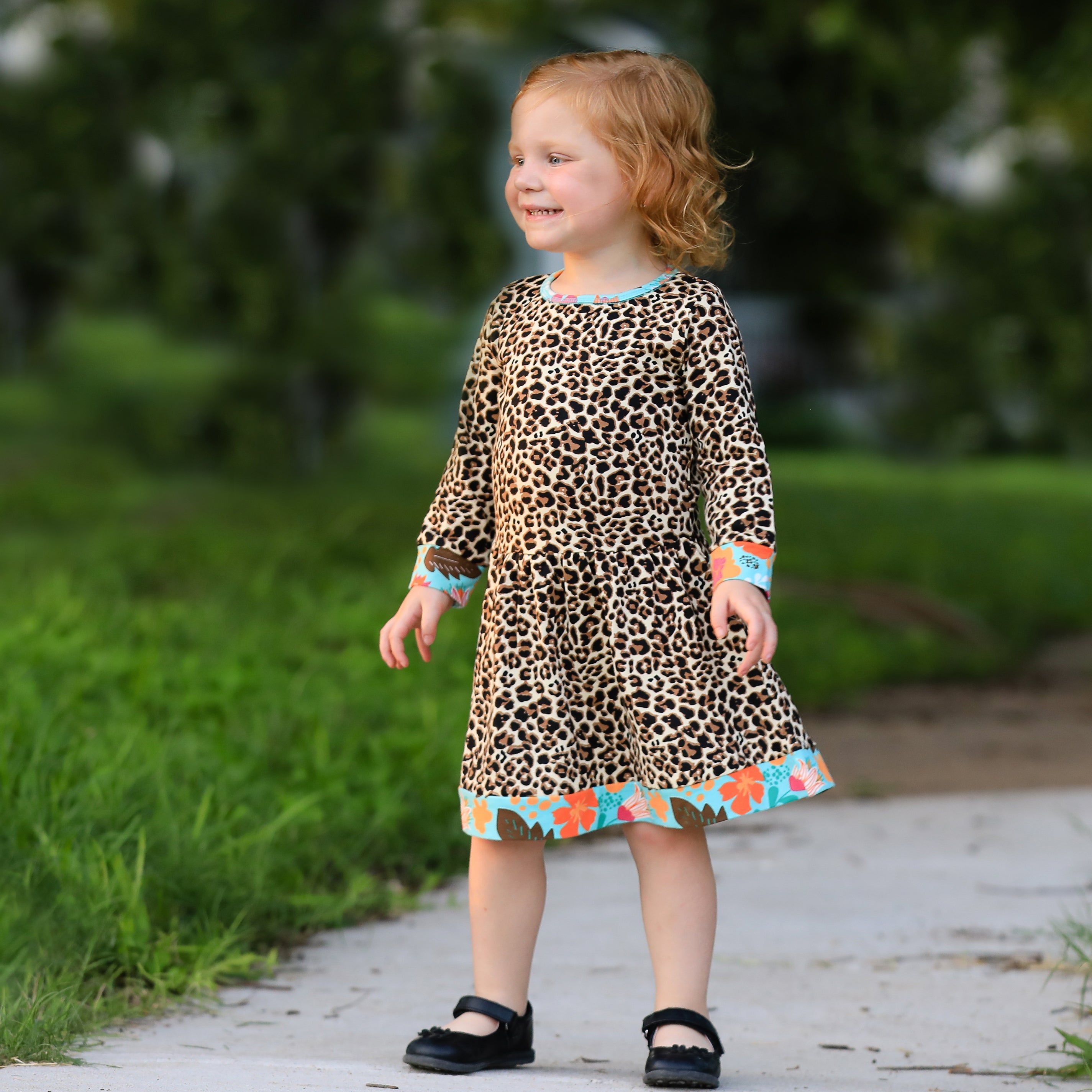 AnnLoren Little & Big Girls Long Sleeve Leopard Rose Fall Floral Dress Boutique-1