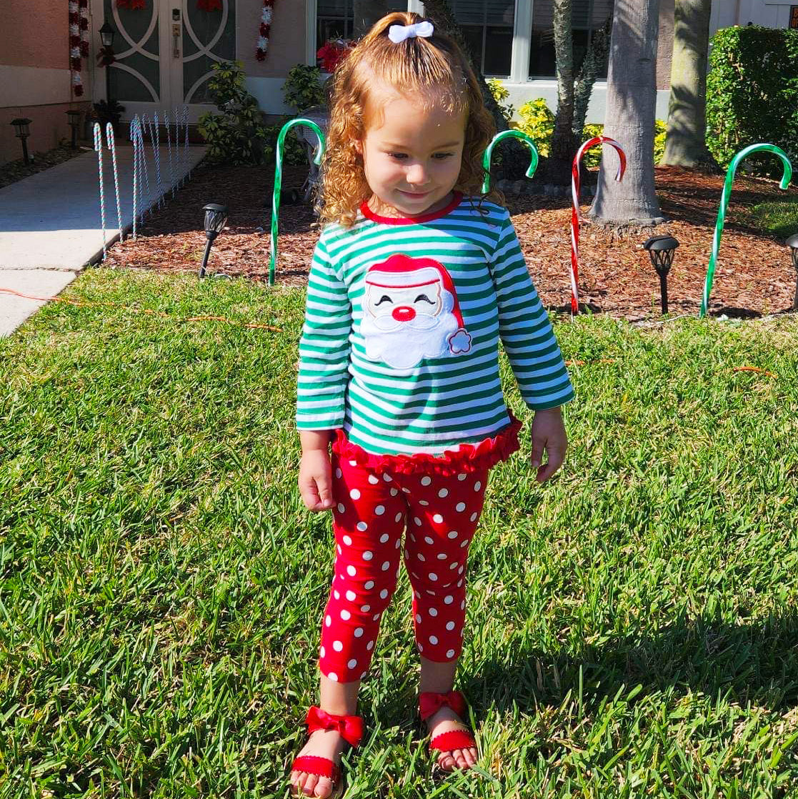 AL Limited Girls Christmas Holiday Santa Tunic Polka dot Pants Party Outfit-7