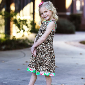 AnnLoren Little & Big Girls Spring Leopard Rose Floral Sleeveless Boutique Dress-5