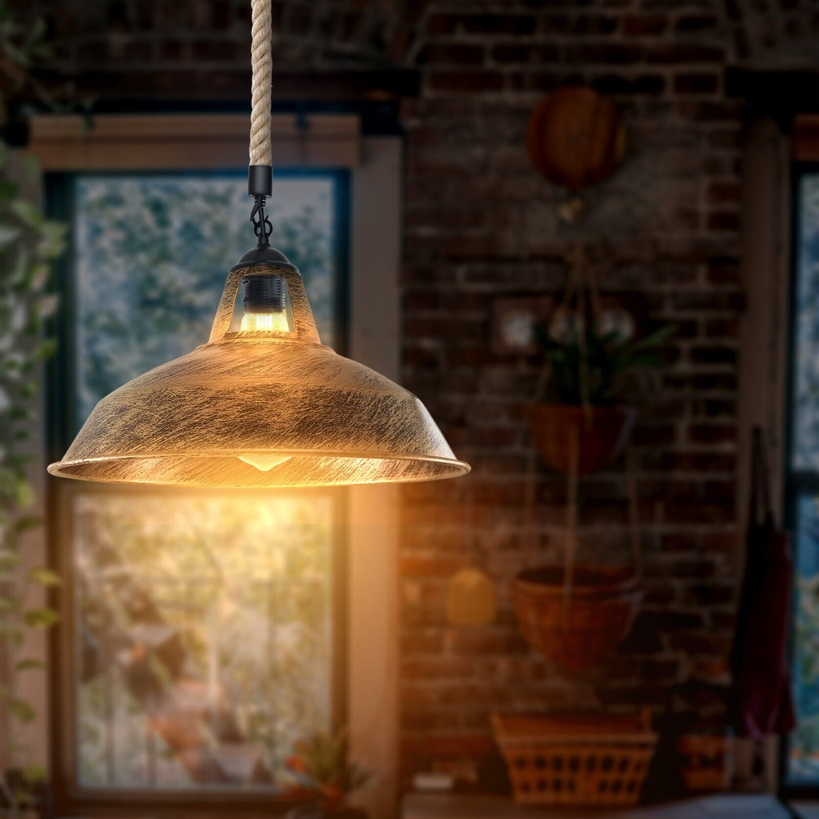 Vintage Ceiling Pendant Light Industrial Metal Hemp Rope LED Hanging Retro Lamp ~1884-1