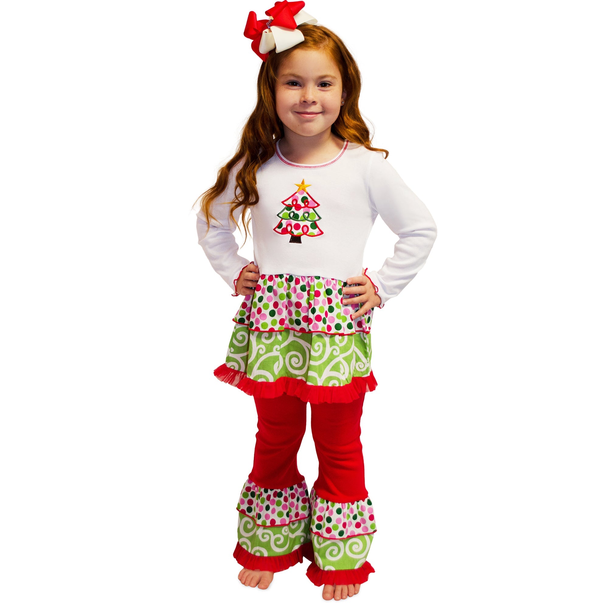 AnnLoren Girls Boutique Polka Dot & Swirl Christmas Tree Clothing Set-5