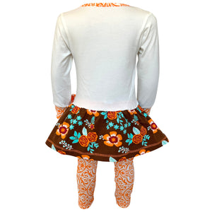 AnnLoren Big Little Girls Autumn Floral Turkey Tunic & Leggings Holiday Clothes-7