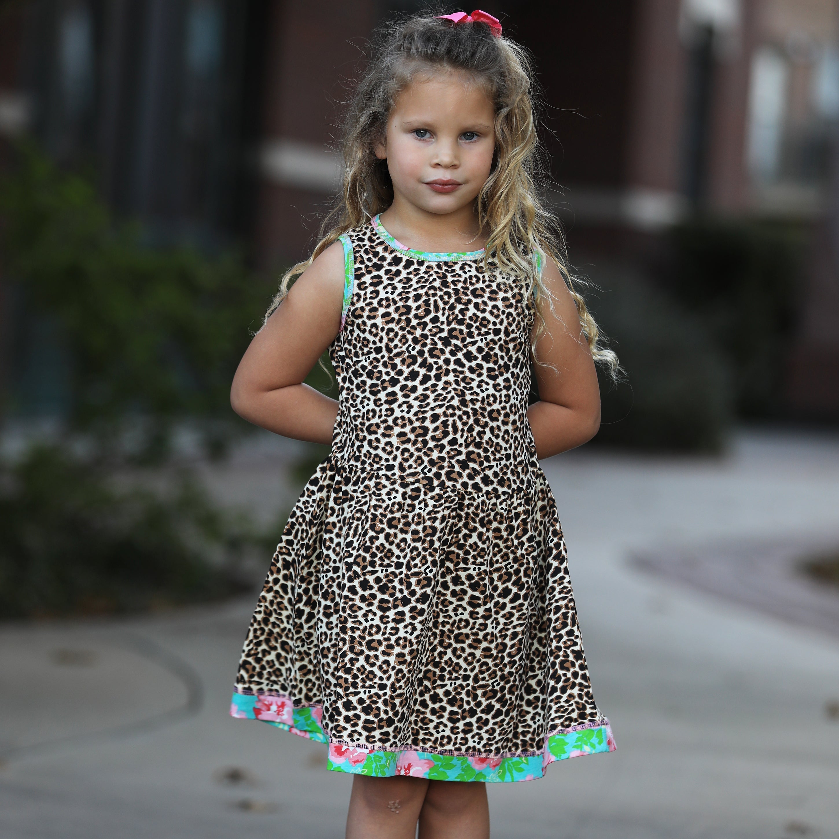 AnnLoren Little & Big Girls Spring Leopard Rose Floral Sleeveless Boutique Dress-3