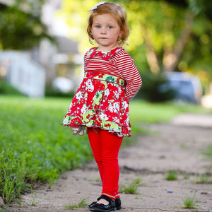 AnnLoren Little & Big Girls Boutique Red Christmas Floral Holiday Dress Legging Set-5