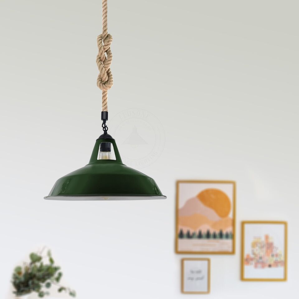 Vintage Ceiling Pendant Light Industrial Metal Hemp Rope LED Hanging Retro Lamp ~1886-0