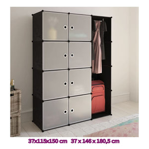 vidaXL Modular Cabinet with 14 Compartments Black and White 14.6"x57.5"x71.1"-7