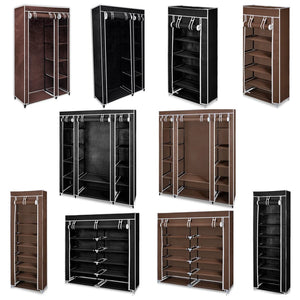 vidaXL Fabric Wardrobe with Compartments and Rods Storage Rack Black/Brown-1