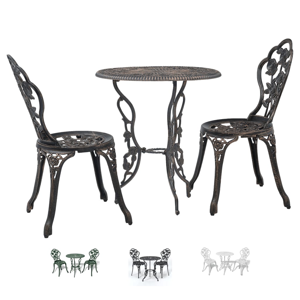 vidaXL Patio Bistro Set 3 Piece Outdoor Garden Table and Chair Cast Aluminum-9