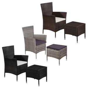 vidaXL Patio Chair and Stool with Cushions Poly Rattan Brown-13