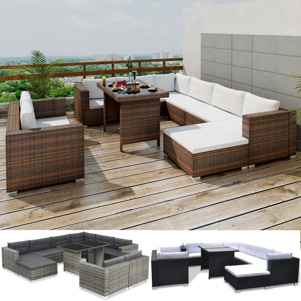 vidaXL Patio Furniture Set Conversation Set Sectional Sofa with Table Rattan-10