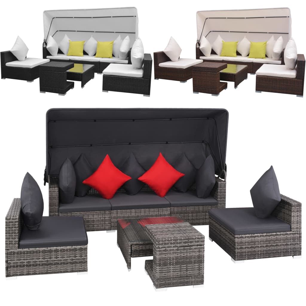 vidaXL Patio Furniture Set Conversation Set Sectional Sofa with Table Rattan-9