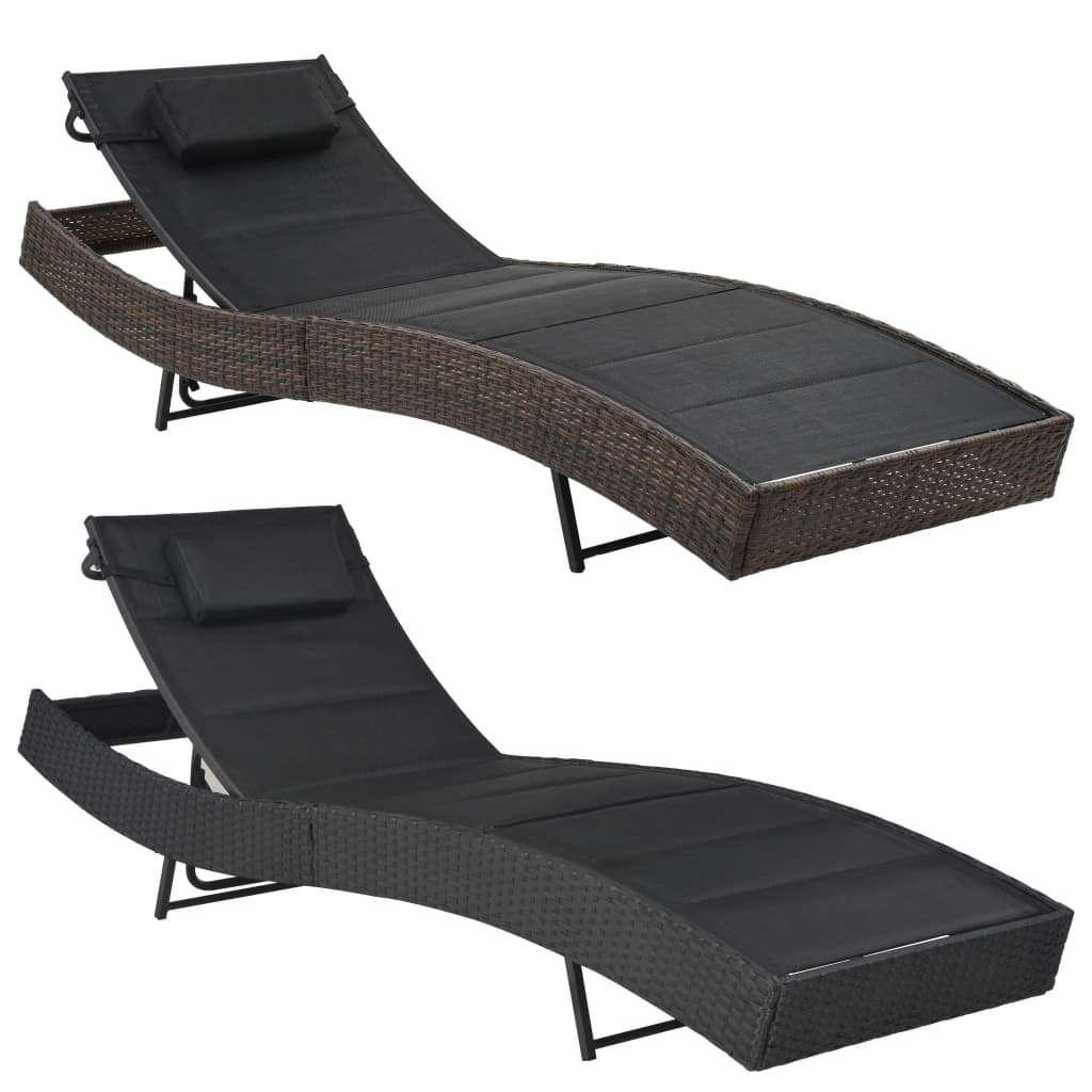 vidaXL Sun Lounger Poly Rattan and Textilene Garden Day Lounge Bed Black/Brown-4