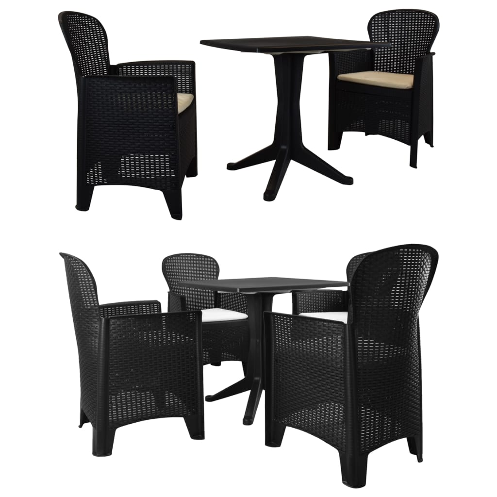 vidaXL Patio Bistro Set Table and Chairs Dining Set Plastic Rattan Anthracite-8