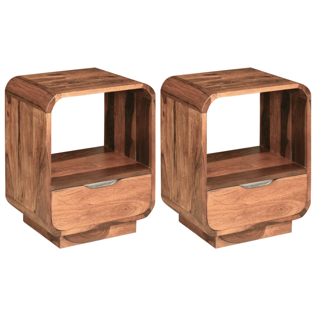 vidaXL Nightstand 2 Pcs Storage Cabinet Bedside Table Solid Wood Sheesham-0