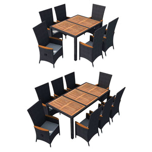 vidaXL Patio Dining Set 7 Piece Dining Table Set Poly Rattan Acacia Wood Black-13