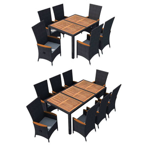 vidaXL Patio Dining Set 7 Piece Dining Table Set Poly Rattan Acacia Wood Black-12