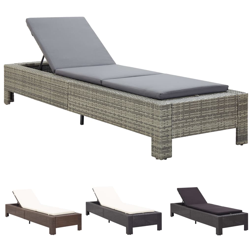 vidaXL Sunbed with Cushion Brown Poly Rattan-9