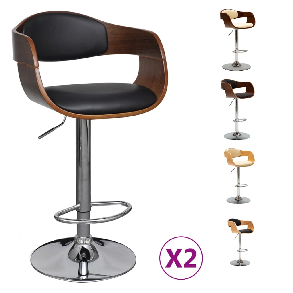 vidaXL Solid Bent Wood Bar Stool Faux Leather Bar Counter Seating Multi Colors-5