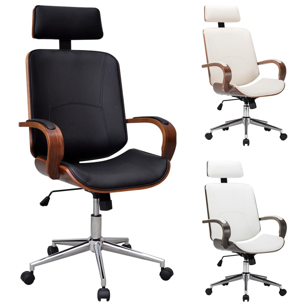 vidaXL Swivel Office Chair with Headrest Seat Bentwood Artificial Leather-3