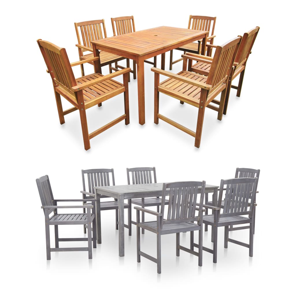 vidaXL 7 Piece Patio Dining Set Solid Acacia Wood Outdoor Garden Brown/Gray-4