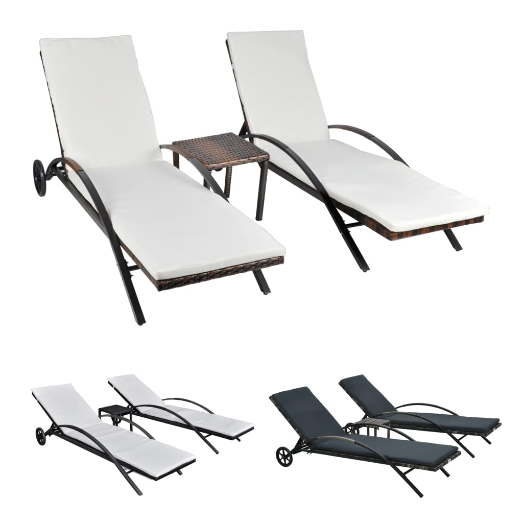 vidaXL Patio Lounge Chairs Outdoor Sunloungers Backyard Sunbeds Poly Rattan-1