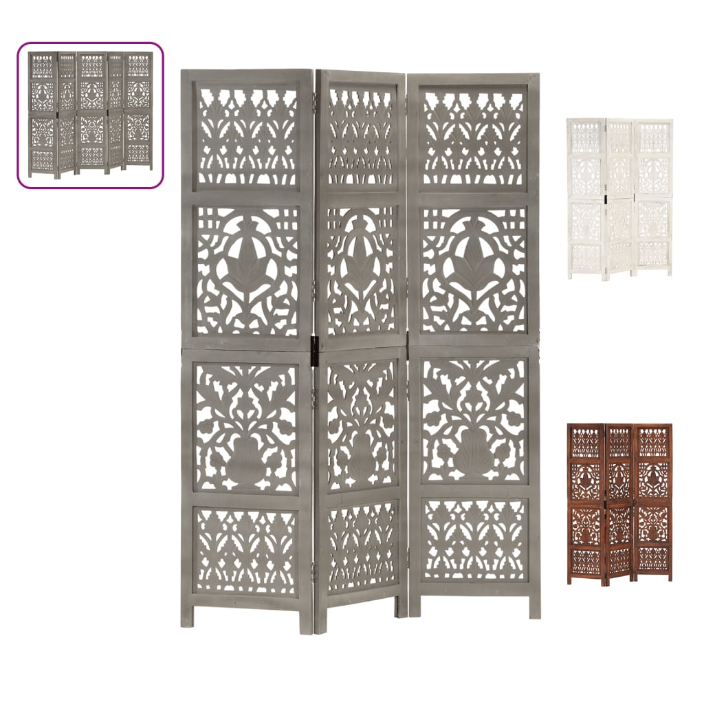 vidaXL Room Divider Hand Carved Room Divider Privacy Screen Solid Wood Mango-4