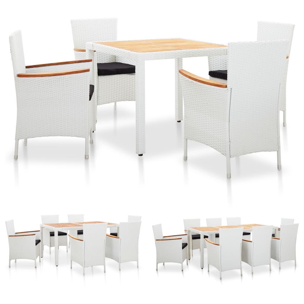 vidaXL Patio Dining Set Outdoor Dining Table and Chairs Poly Rattan White-3