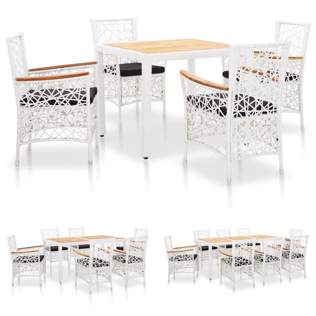 vidaXL Patio Dining Set Outdoor Dining Table and Chairs Poly Rattan White-13