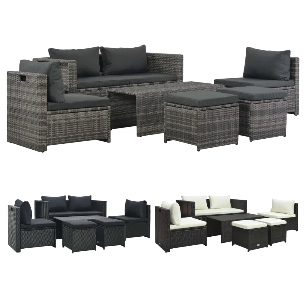 vidaXL Patio Furniture Set 6 Piece Sectional Sofa with Coffee Table Rattan-22