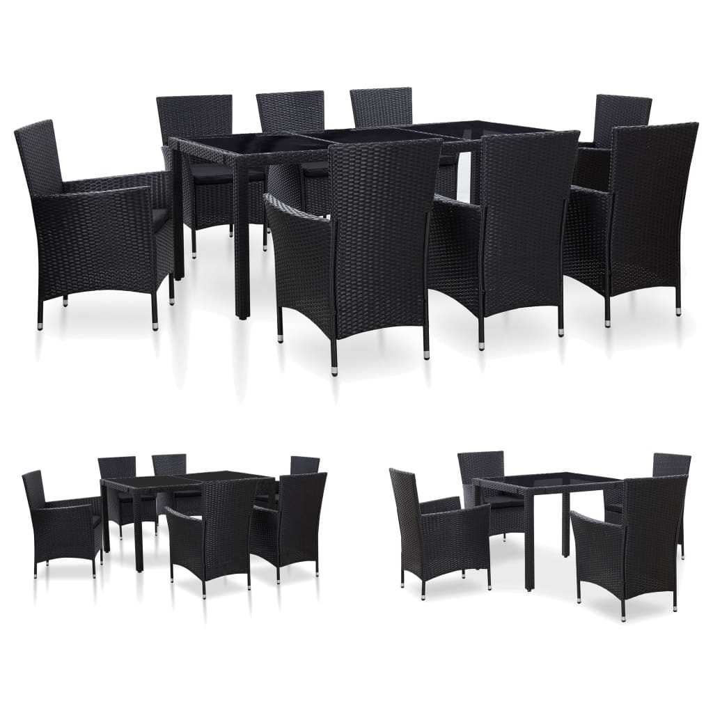 vidaXL Patio Dining Set Outdoor Dining Table and Chairs Poly Rattan Black-6