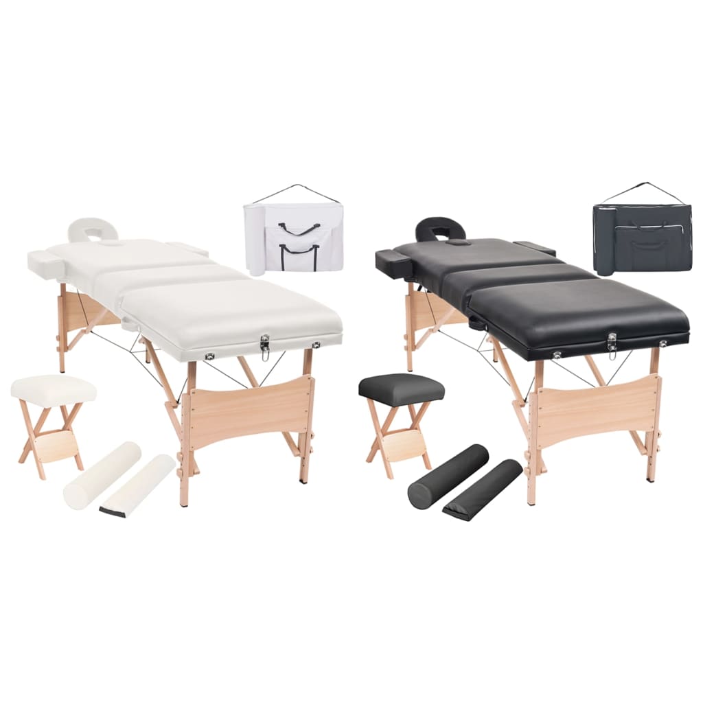 vidaXL Massage Table and Stool Set Beauty Couch Therapy Bed 3 Zones Thick-2