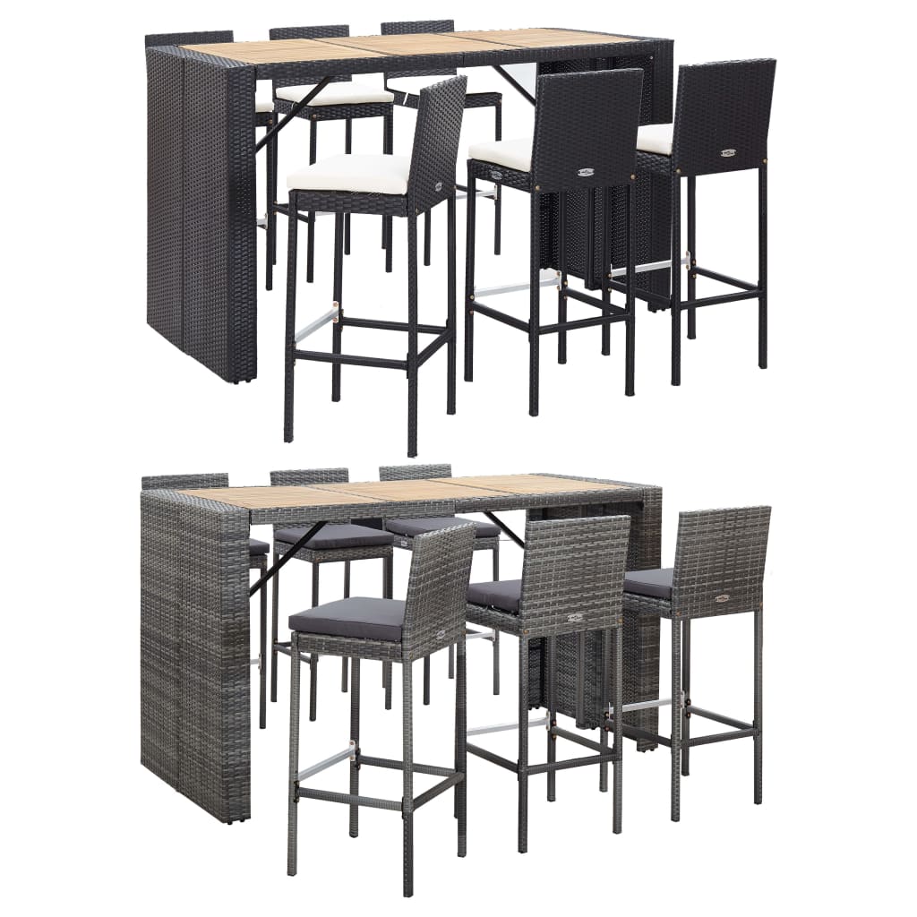 vidaXL Patio Bar Set 7 Piece Outdoor Bar Table and Chairs Poly Rattan Black-10