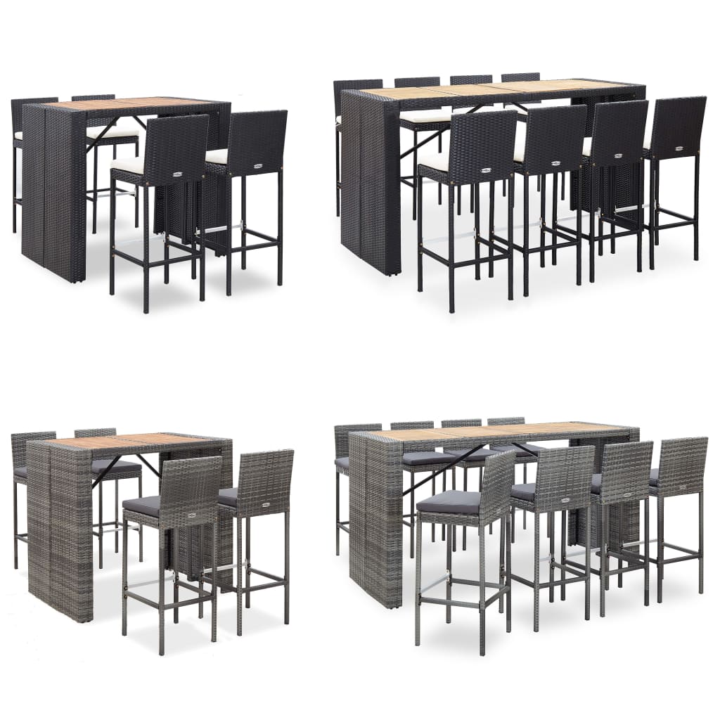 vidaXL 5 Piece Patio Bar Set Poly Rattan and Acacia Wood Black-3