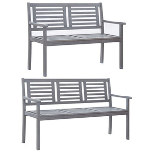 vidaXL Patio Furniture 3 Seater Outdoor Patio Bench Gray Solid Wood Eucalyptus-3