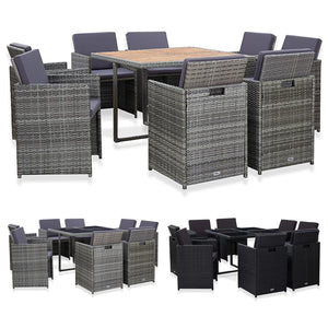 vidaXL 9 Piece Patio Dining Set with Cushions Poly Rattan Anthracite-1