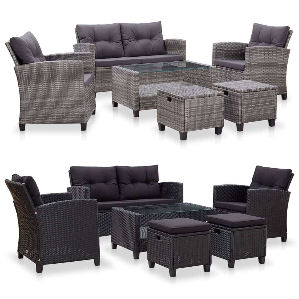 vidaXL Patio Sofa Outdoor Conversation Set with Cushions 6 Piece PE Rattan-0