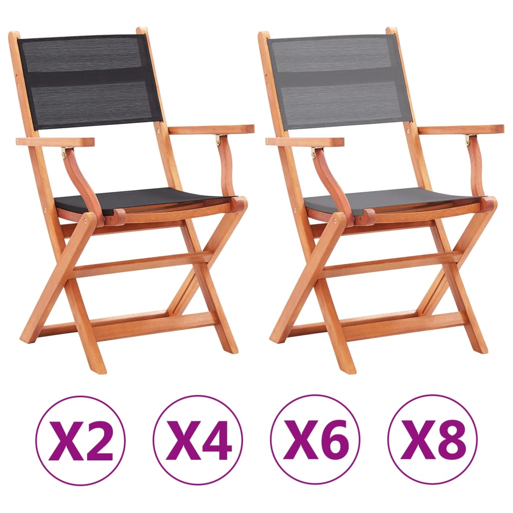 vidaXL Patio Folding Chairs Camping Chair Solid Wood Eucalyptus and Textilene-3