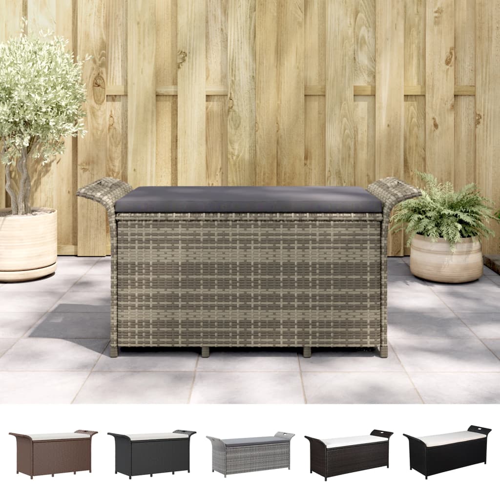 vidaXL Outdoor Storage Bench Patio Rattan Storage Box with Cushion Poly Rattan-5