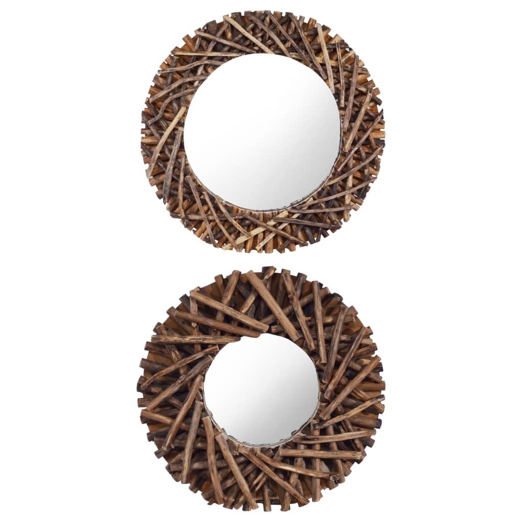 vidaXL Decorative Mirror Wall Mirror Bathroom Mirror Solid Teak Wood Round-5