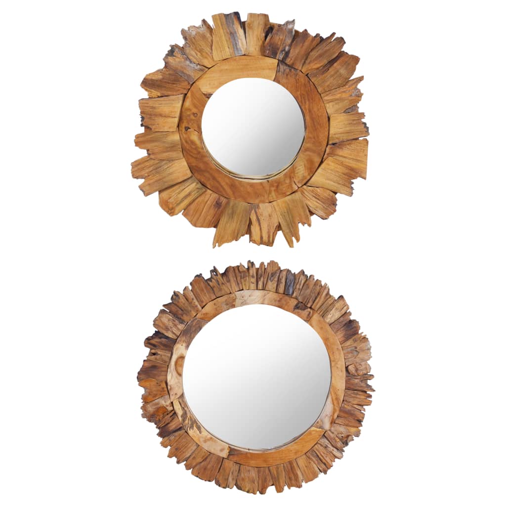 vidaXL Decorative Mirror Wall Mirror Bathroom Mirror Solid Teak Wood Round-4