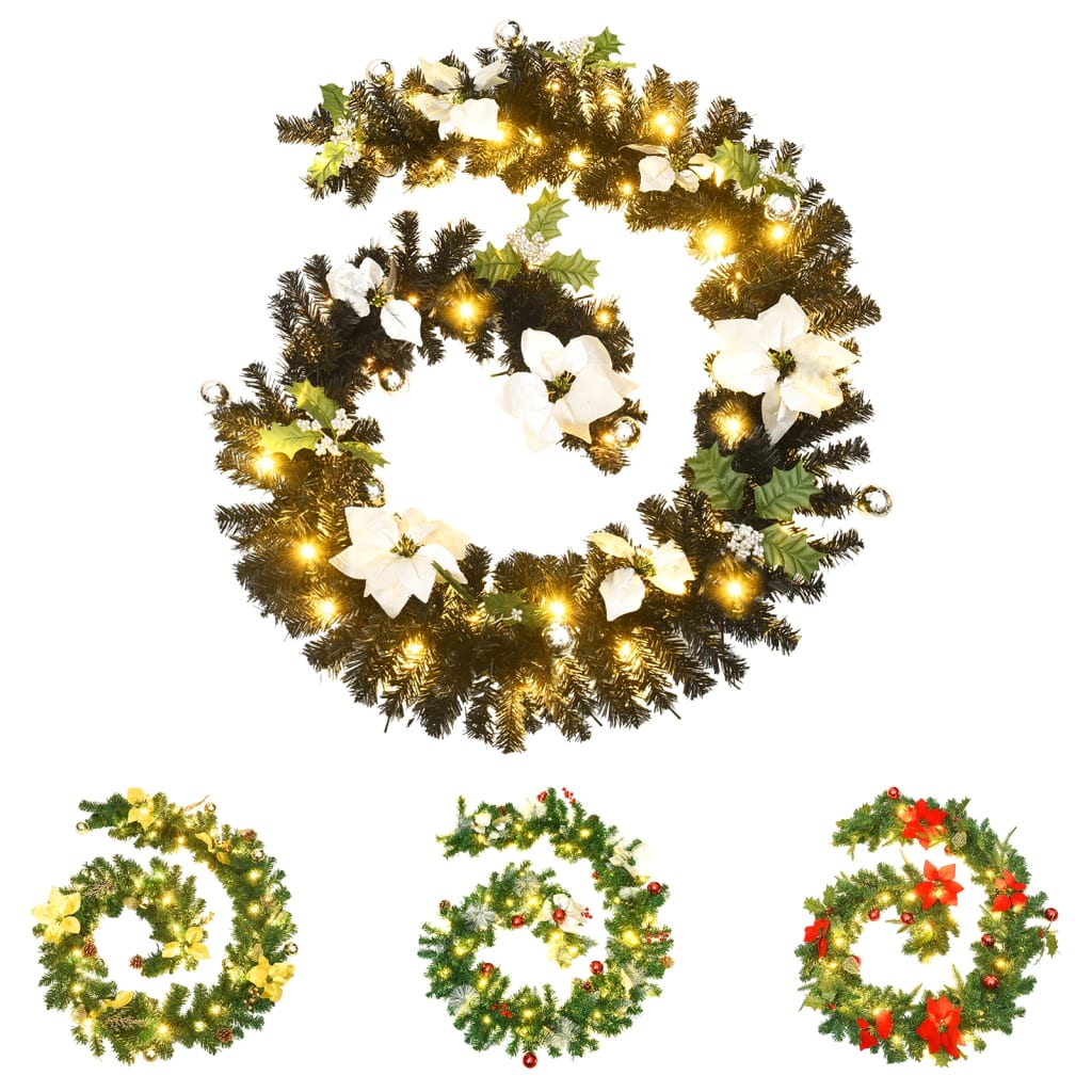 vidaXL Christmas Garland Holiday Artificial Xmas Garland with LED Lights PVC-3