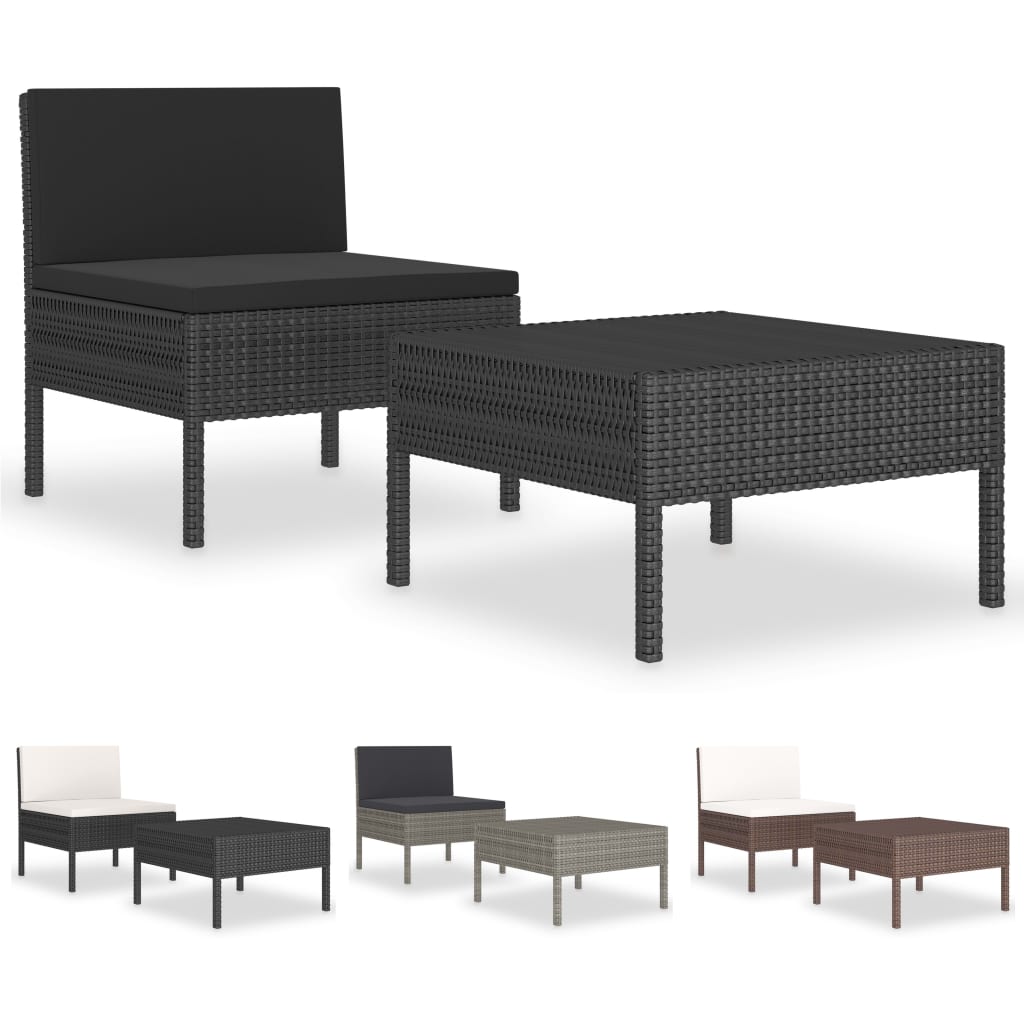 vidaXL Patio Furniture Set 2 Piece Patio Sectional Sofa with Table Poly Rattan-0