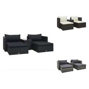 vidaXL Patio Furniture Set 5 Piece Patio Sectional Sofa with Table Poly Rattan-6