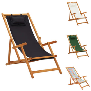 vidaXL Beach Sling Patio Chair Folding Deck Chair Fabric and Wooden Frame-49