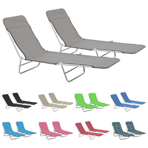 vidaXL 2x Folding Sun Lounger Steel and Fabric Garden Lounge Seat Multi Colors-20