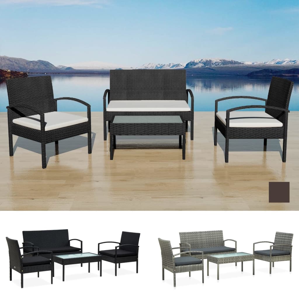 vidaXL Patio Furniture Set 4 Piece Outdoor Sofa with Coffee Table Poly Rattan-20