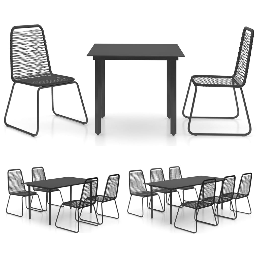 vidaXL Patio Dining Set Table and Chairs Patio Furniture Set PVC Rattan Black-16