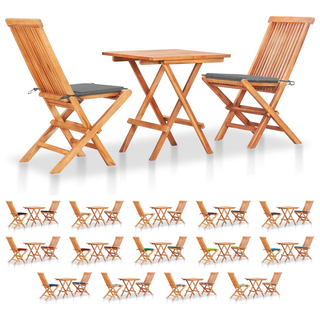 vidaXL Patio Bistro Set 3 Piece Patio Folding Table and Chairs Solid Teak Wood-29