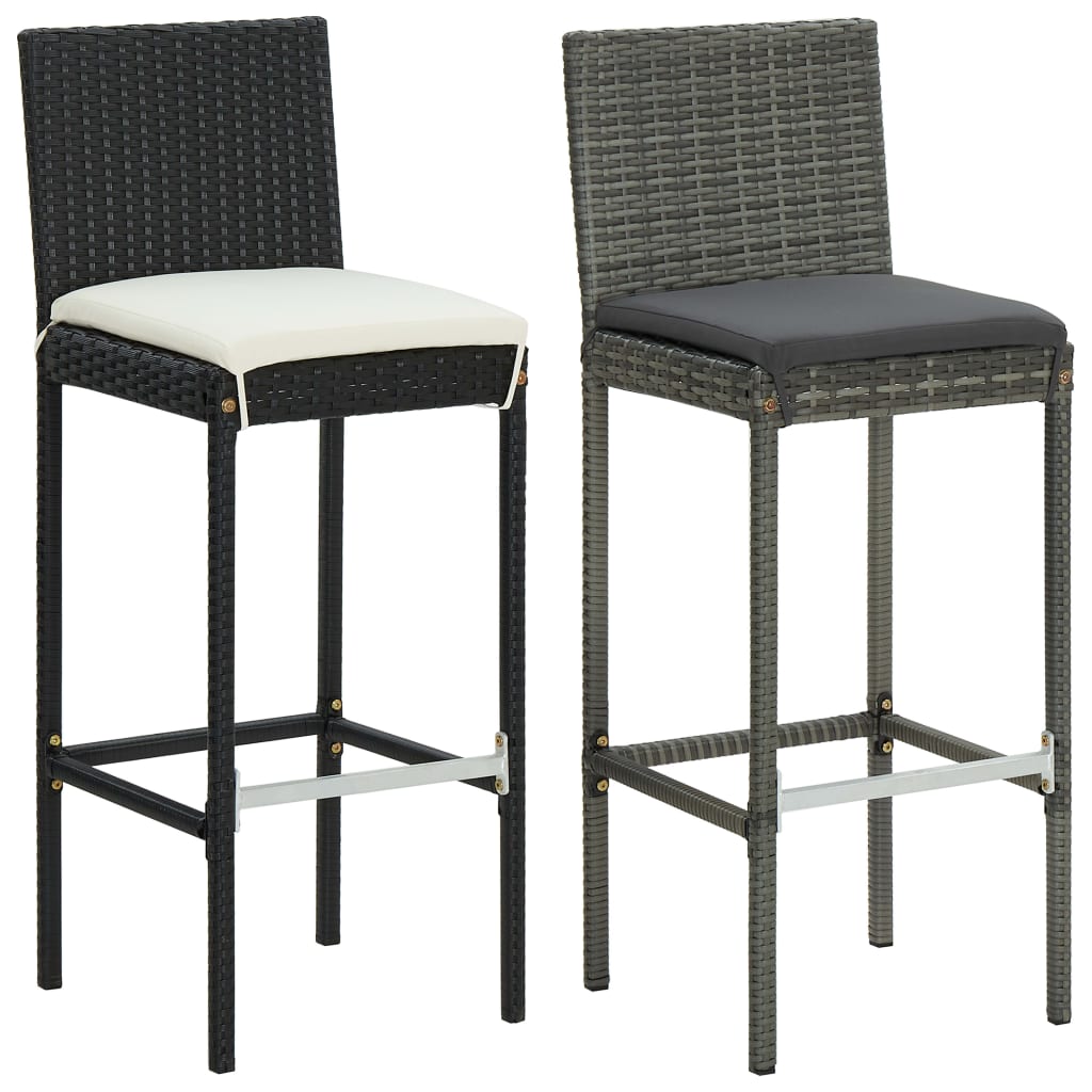 vidaXL Garden Bar Stools with Cushions 2 pcs Black Poly Rattan-2