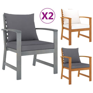 vidaXL Patio Chairs 2 Pcs Outdoor Dining Chair with Cushions Solid Wood Acacia-10